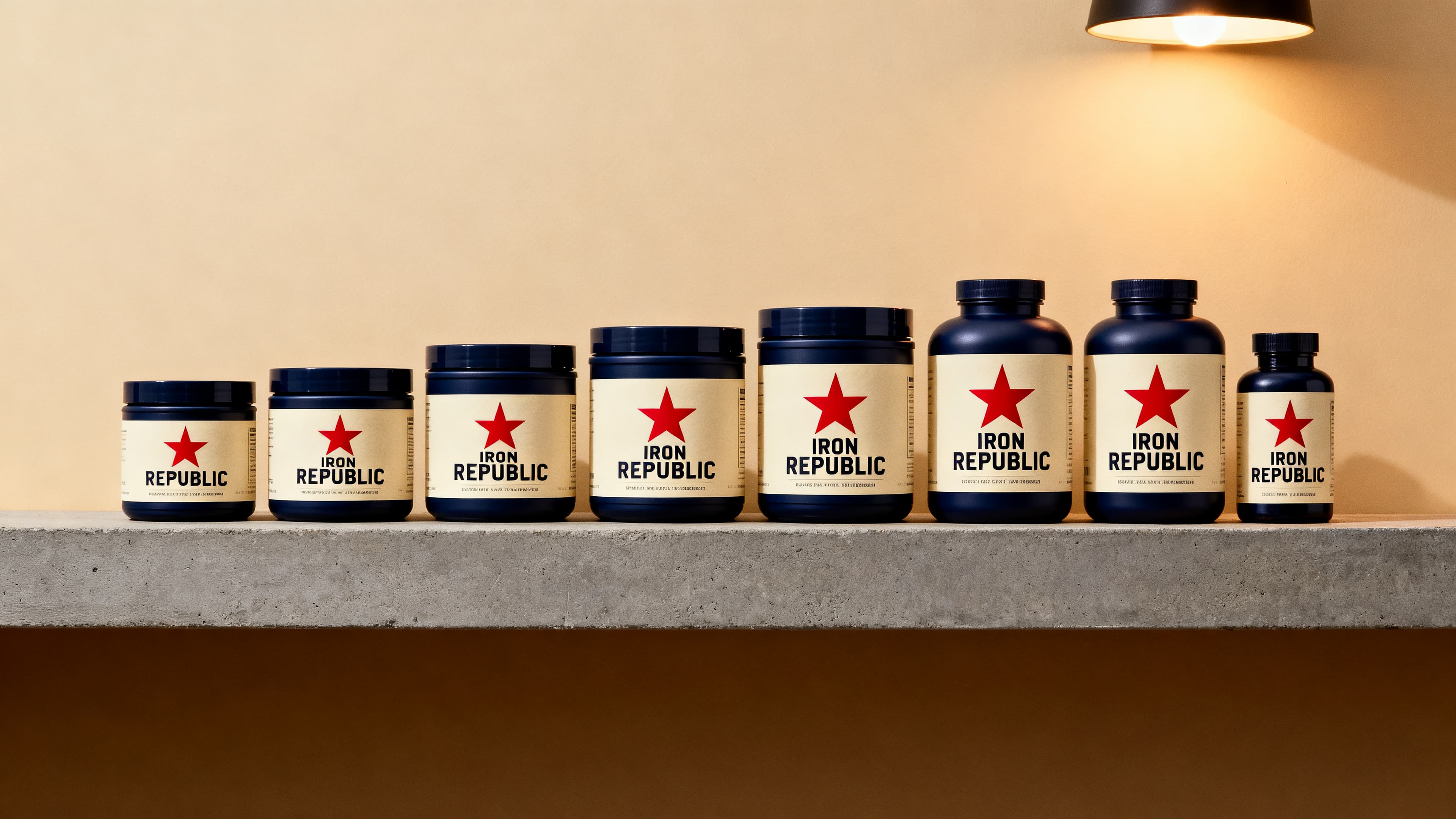 Iron Republic product family on a concrete shelf