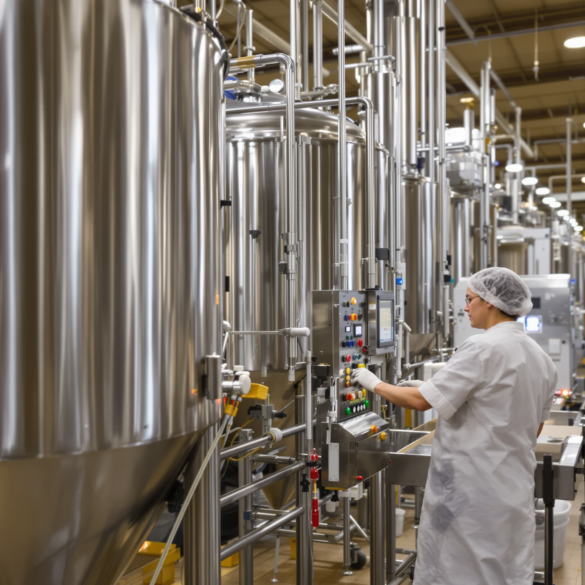 Stainless steel blending tanks in an American supplement facility