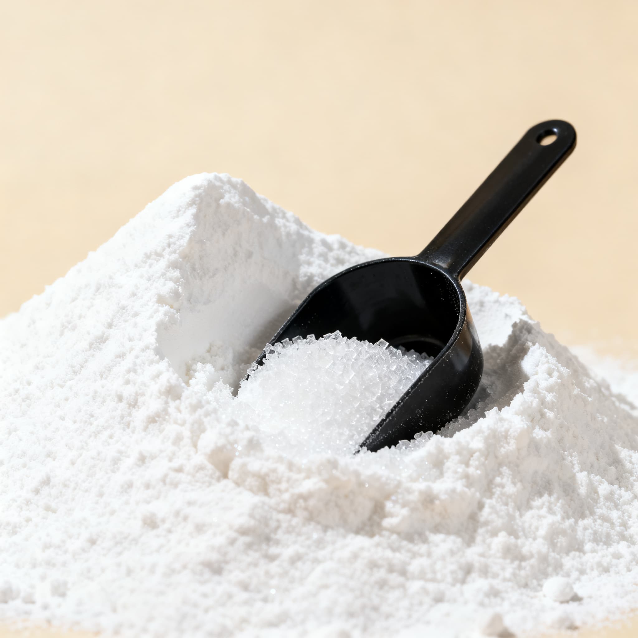 Pure micronized creatine powder with a black scoop